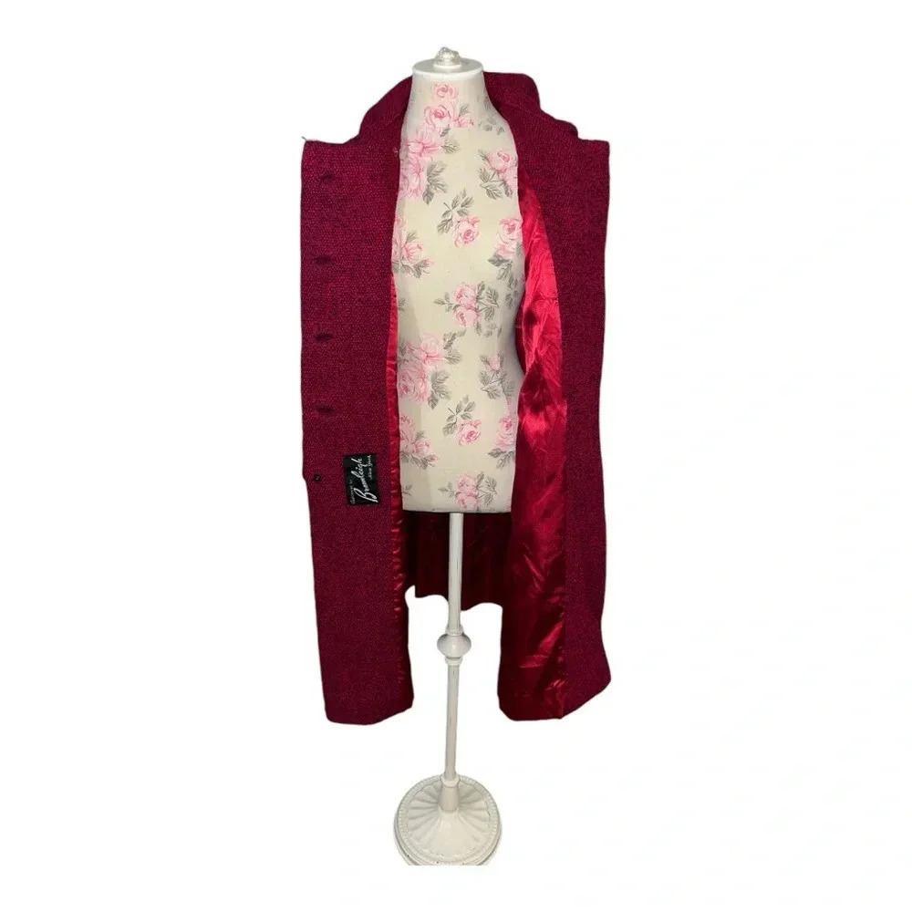 Rare Vintage 1960 Bromleigh NY Wool Boucle Deep 🍷 Double Breasted Coat SZ M - Picture 11 of 14